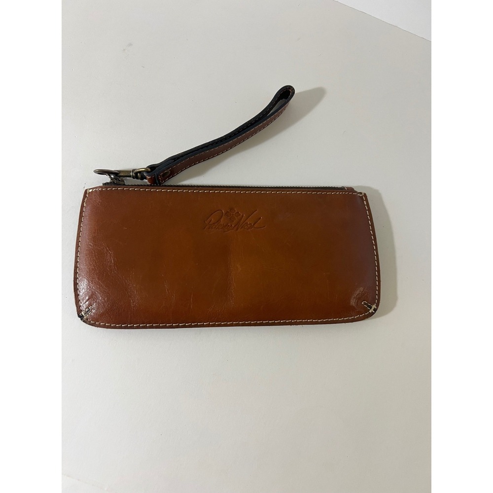 Patricia Nash Brown Leather Wristlet Wallet W Zipper 4 x 9.5"